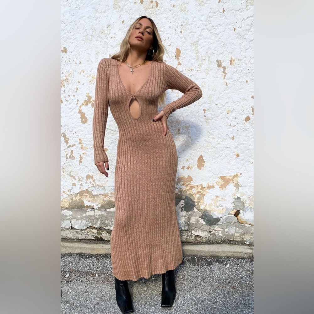 NWT AFRM Java Midi Sweater Dress - Marled Tan